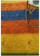 Tribal Gabbeh Green, Gold, Rust and Blue Stripes Design 4.6x7 Wool area Rug