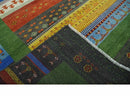 Tribal Gabbeh Green, Rust, Blue and Gold Hand knotted Antique Style Traditional Wool Area Rug