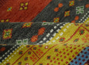Tribal Gabbeh Green, Rust, Blue and Gold Hand knotted Antique Style Traditional Wool Area Rug