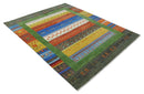 Tribal Gabbeh Green, Rust, Blue and Gold Hand knotted Antique Style Traditional Wool Area Rug