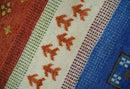 Tribal Gabbeh Green, Rust, Blue and Gold Hand knotted Antique Style Traditional Wool Area Rug