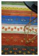 Tribal Gabbeh Green, Rust, Blue and Gold Hand knotted Antique Style Traditional Wool Area Rug
