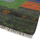 Tribal Gabbeh Green, Rust, Blue and Gold Hand knotted Antique Style Traditional Wool Area Rug