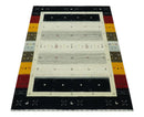 Tribal Gabbeh Ivory, Black, Gold and Maroon Stripes design Traditional Hand loom 4.6x7 Wool Area Rug