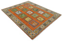 Tribal Gabbeh Rust, Ivory, Green and Beige 8x10 Hand knotted Antique Look Traditional Wool Area Rug