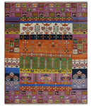 Tribal Gabbeh Rust, Ivory, Green and Pink Hand knotted Antique Look Traditional Wool Area Rug