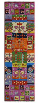 Tribal Gabbeh Rust, Ivory, Green and Pink Hand knotted Antique Look Traditional Wool Area Rug