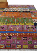 Tribal Gabbeh Rust, Ivory, Green and Pink Hand knotted Antique Look Traditional Wool Area Rug