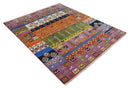 Tribal Gabbeh Rust, Ivory, Green and Pink Hand knotted Antique Look Traditional Wool Area Rug