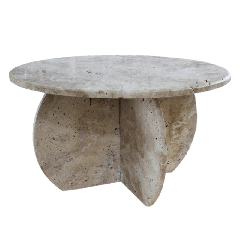 Troia Light Travertine Unfilled Round Polished Coffee Table (D)27.5" (H)16" angle view