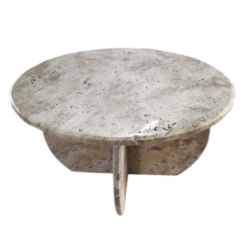 Troia Light Travertine Unfilled Round Polished Coffee Table (D)27.5" (H)16" angle top view