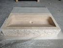 Troia Light Travertine Rustic Rectangular Wall-mount Bathroom Sink (W)16" (L)30" (H)5" front view
