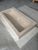 Troia Light Travertine Rustic Rectangular Wall-mount Bathroom Sink (W)16" (L)30" (H)5" angle view