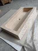 Troia Light Travertine Rustic Rectangular Wall-mount Bathroom Sink (W)16" (L)30" (H)5" angle view