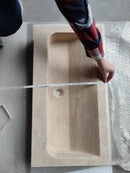 Troia Light Travertine Rustic Rectangular Wall-mount Bathroom Sink (W)16" (L)30" (H)5" width measure view