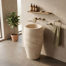 Troia Light Travertine Curved Pedestal Sink - 16x16x33.5" - Honed and Combed