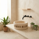 Troia Light Travertine Cylinder Vessel Sink - Mosaic Band - 16x16x6" - Honed and Filled