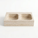 Troia Light Travertine Double Farmhouse Sink - 36x18x7" - Honed and Partially Filled