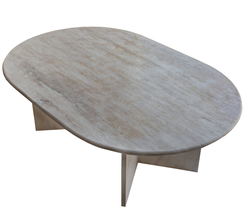 Troia Light Travertine Oval Shape Coffee Table Filled and Polished (W)24" (L)48" (H)16" angle view