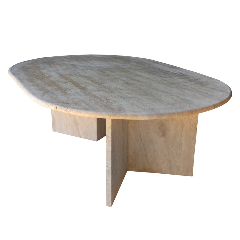 Troia Light Travertine Oval Shape Coffee Table Filled and Polished (W)24" (L)48" (H)16" product shot