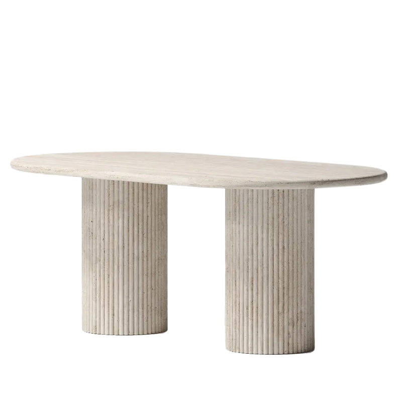 Troia Light Travertine Oval Dining Table with Fluted Round Legs (W)40" (L)75" (H)30" angle view