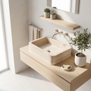 Troia Light Travertine Rectangular Farmhouse Sink - 27.5x18x7" - Honed and Filled