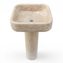 Troia Light Travertine Rectangular Pedestal Sink - 15"x16"x33.5" - Honed Unfilled