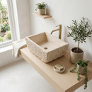 Troia Light Travertine Rectangular Vessel Sink - 17x12x6" - Honed and Chiseled