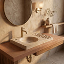 Troia Light Travertine Rectangular Vessel Sink - 27.5x16x3" - Honed and Carved