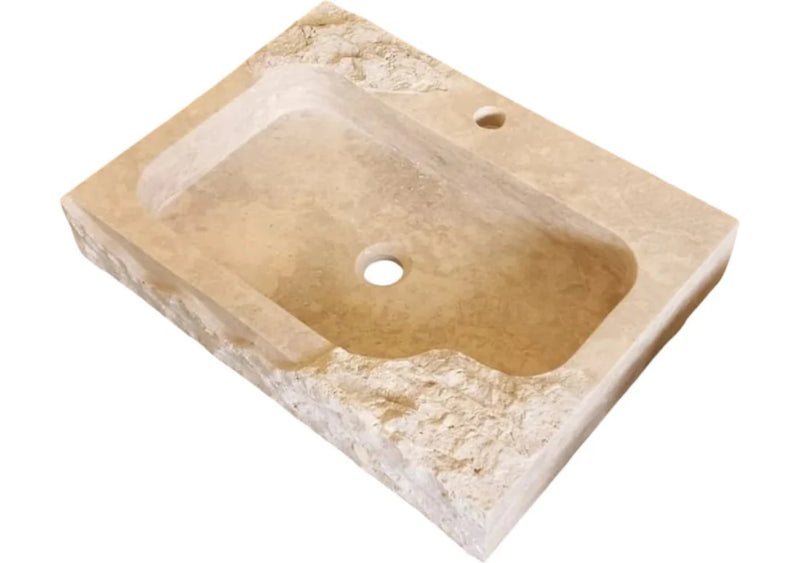 Beige Travertine Rectangular Wall-mount Bathroom Sink Rustic (W)16" (L)24" (H)5" angle view