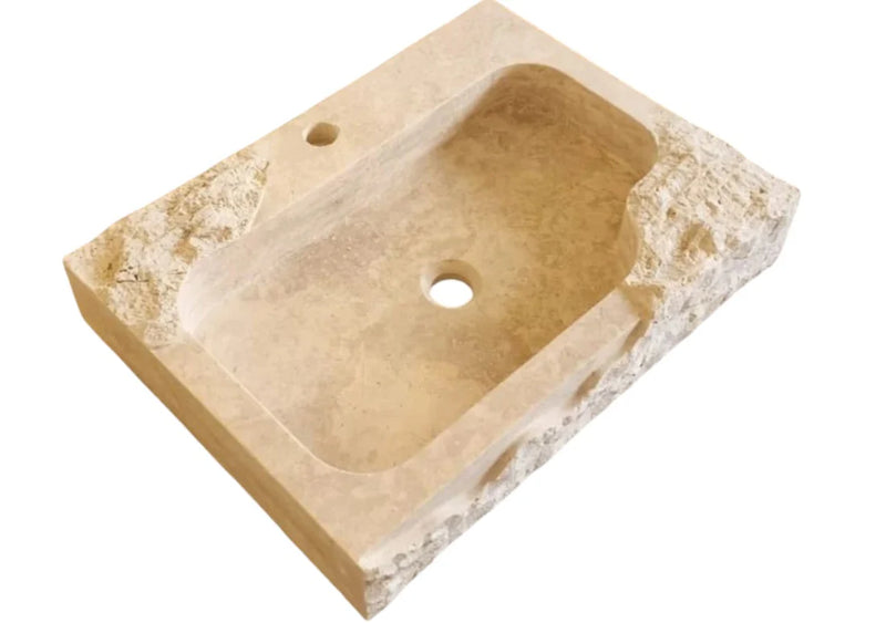 Beige Travertine Rectangular Wall-mount Bathroom Sink Rustic (W)16" (L)24" (H)5" angle view