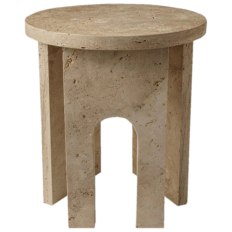 Troia Light Travertine Round End/Side Table U Shape Legs Unfilled, Honed (D)18" (H)20" angle view 