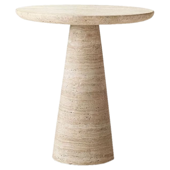 Troia Light Travertine Round End/Side Table Conic Shape Leg Honed (D)18" (H)18.5" side view