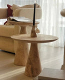 Light Travertine Round Side Table - Honed Finish Conic Legs 18x22