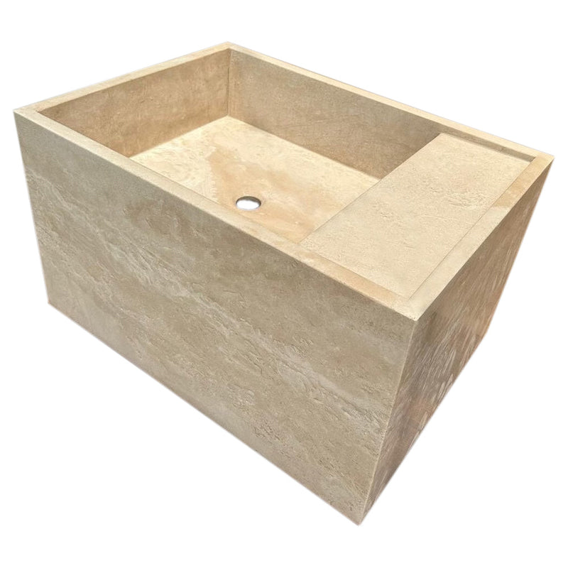 Troia Light Travertine Wall-Mount Bathroom Sink (W)17" (L)24" (H)14" angle view