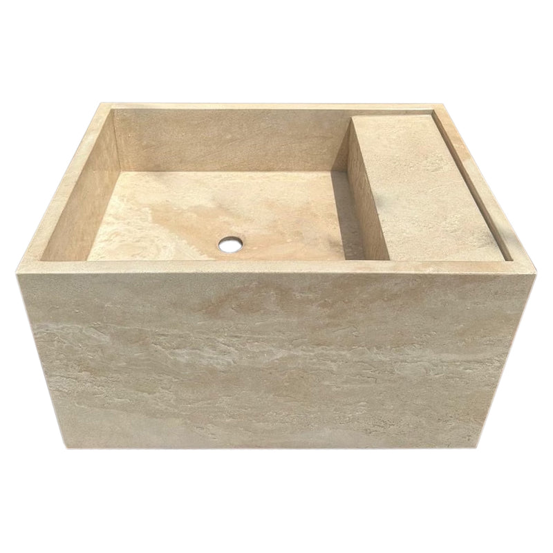 Troia Light Travertine Wall-Mount Bathroom Sink (W)17" (L)24" (H)14" front view