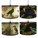 Tropical bird print bamboo pendant light dining room fabric shade