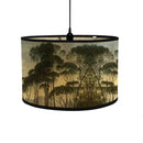 Tropical bird print bamboo pendant light dining room fabric shade