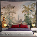 Tropical green & brown banana leaf tapestry wall hanging bedroom decor