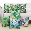Tropical green plant leaves linen cushion cover living room pillow