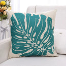Tropical green plant leaves linen cushion cover living room pillow