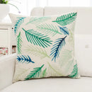 Tropical green plant leaves linen cushion cover living room pillow