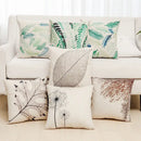 Tropical green plant leaves linen cushion cover living room pillow