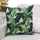 Tropical green plant leaves linen cushion cover living room pillow