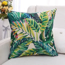 Tropical green plant leaves linen cushion cover living room pillow