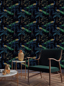 Tropical Night Vintage Peacock Bird Wallpaper