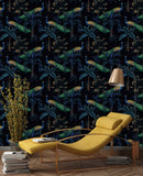 Tropical Night Vintage Peacock Bird Wallpaper