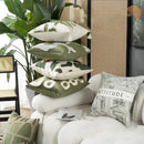 Tropical olive & cream embroidered patchwork cushion cover living room