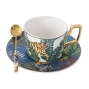 Tropical pink and black toucan porcelain tea cup set dining room
