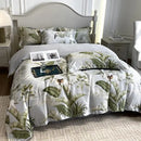 Tropical sage green printed faux silk bedding set bedroom comfort